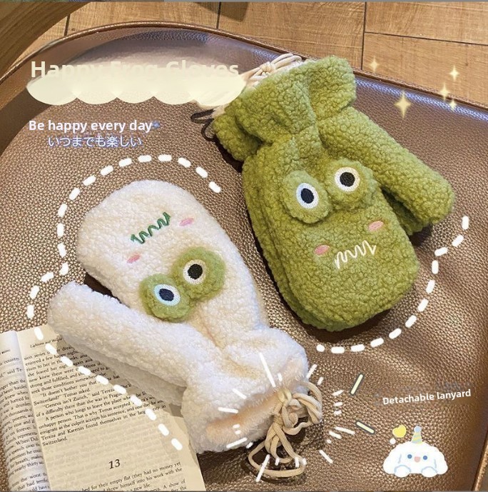 한국 스타일 귀여운 녹색 만화 개구리 장갑 여성용 야외 - Wool Glove Lined 리뷰 및 가격
