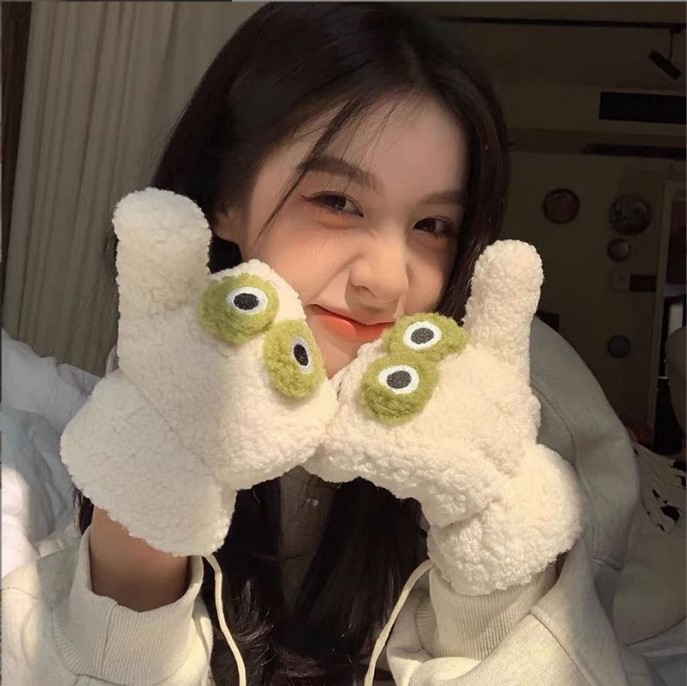 한국 스타일 귀여운 녹색 만화 개구리 장갑 여성용 야외 - Wool Glove Lined 리뷰 및 가격