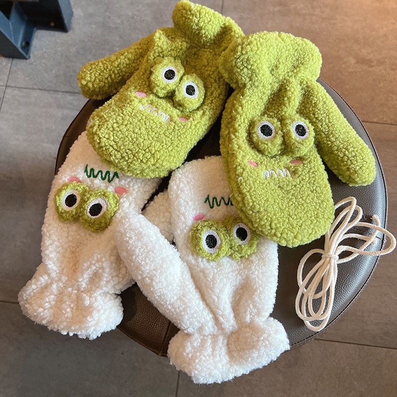 한국 스타일 귀여운 녹색 만화 개구리 장갑 여성용 야외 - Wool Glove Lined 리뷰 및 가격